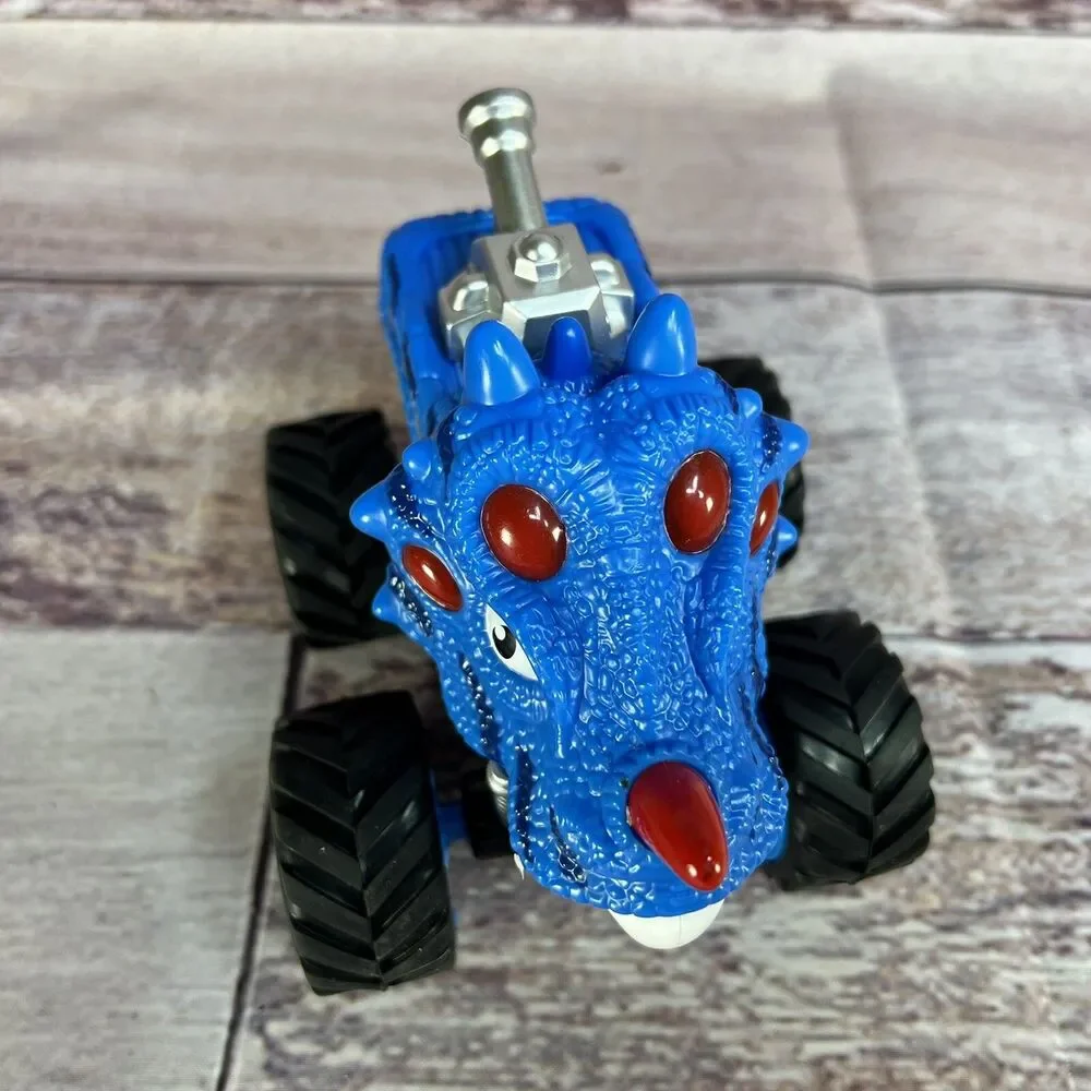 Monster Truck Racing Dinosaur Triceratops Crazy Blue Toy Red Horn 1/64 Plastic
